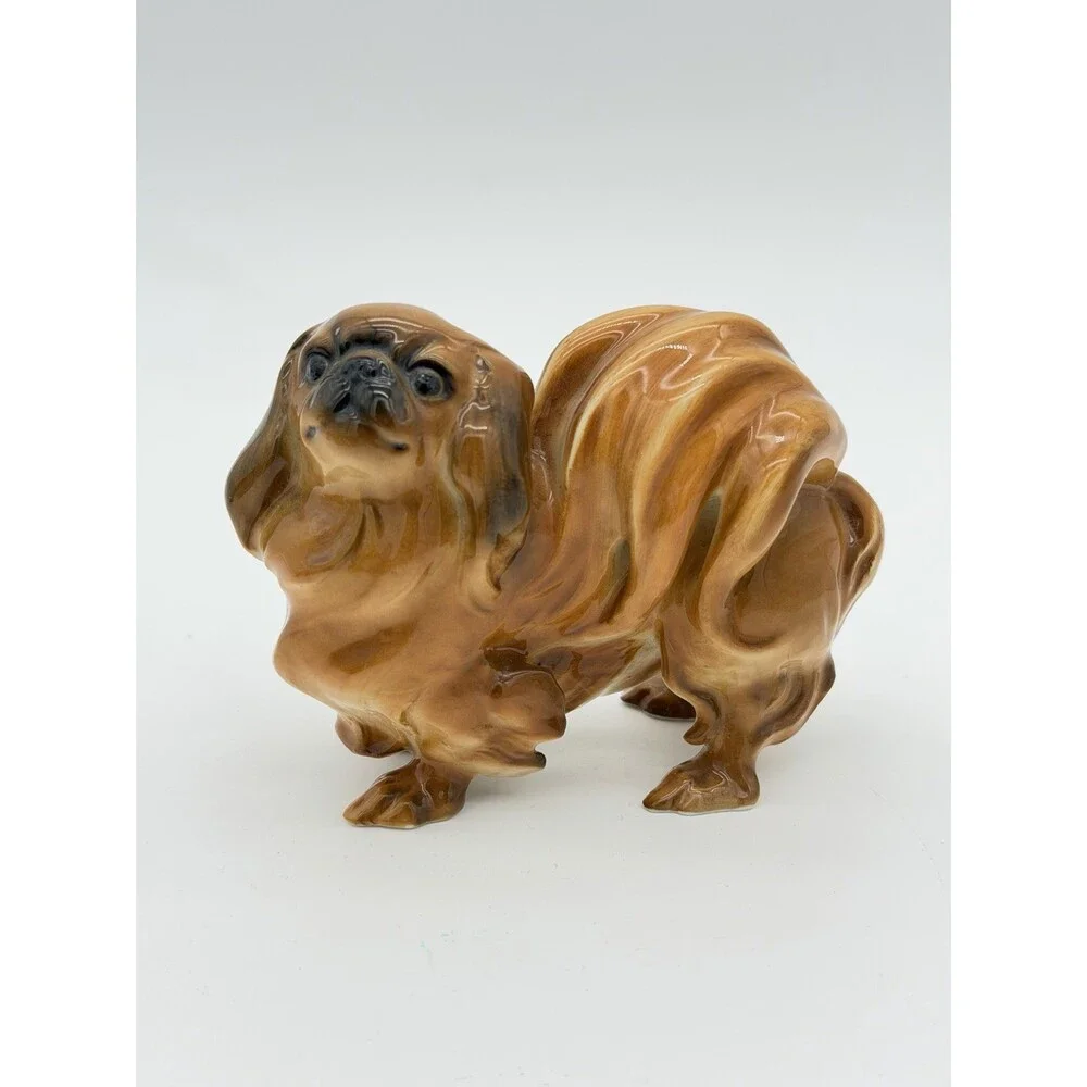 Hutschenreuther Porcelain Germany pekinese Dog Glossy Painted Figurine Brown
